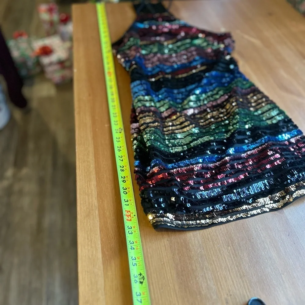 Privy Medium Sexy Party/Holiday Multicolor Sequin Striped Dress Side Cutouts